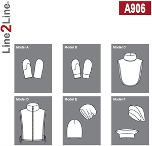 Line2Line snitmønster - A906 Luffer, halsedisser, beanie og baret